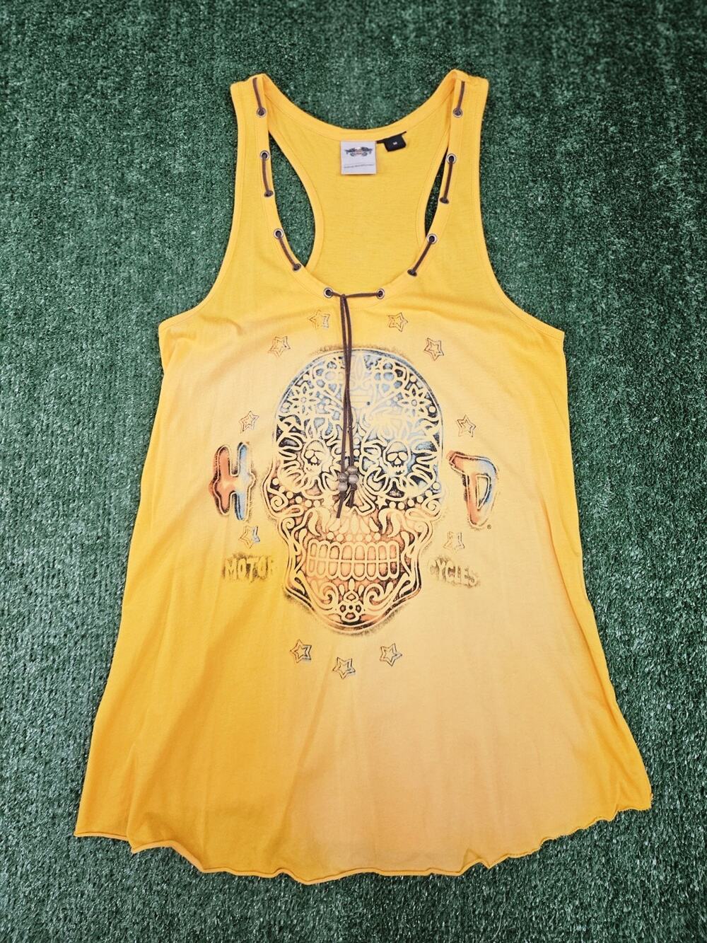 Harley-Davidson Women's Yellow Skull Graphic Racerback Tank Top Size Medium